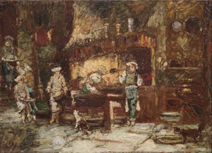 Köket på Rôtisserie des Deux Paons, ca 1875-81 (olja på träpanel) av Adolphe Joseph Thomas Monticelli
