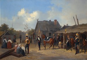 ""Soldiers Bivouac In A Village"" (Soldiers bivackar i en by) Målning av Adolphe Ladurner (1798-1856)