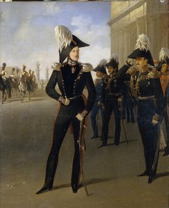 Kejsar Nicholas I accepterar den officiella rapporten från prinsen Lobanov-Rostovsky (olja på duk)