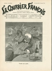 Omslag till "" Le Courrier francais", nummer 43, satirisk i B & W av Adolphe Leon Willette