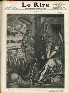 Illustration av Adolphe dit Willette (1857-1926) för omslaget till Le Lire, 06/06/14 - "" Helas, store Albert Durer, du hade förutspått att Tyskland skulle bli ett land av mörka bruter! “” - Melancolia - Kriget, Tyskland Preussen - Durer av Adolphe Leon Willette