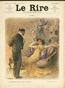 Illustration av Adolphe dit Willette (1857-1926) för omslaget till Le Rire, 09/10/09 - Flirta - Kärlek, mode, intern arkitektur av Adolphe Leon Willette