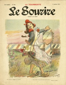 Illustration av Adolphe dit Willette (1857-1926) för omslaget till Le Smile, nr 28, 09/07/14 - Slaget i ryggen - Nationalism, Franska revolutionen, kriget 14-18 första mössen, Gränser - Marianne av Adolphe Leon Willette