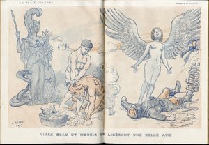 Illustration av Adolphe dit Willette (1857-1926) i "" Fantasio""", 01/05/15 - Att leva vackert och dö genom att släppa en vacker själ - War of 14 -18, Dead corpses, Barbary/Kultur, Jam of Skull - Soldater