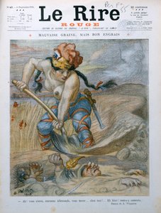 Marianne begraver tyska soldater i Marne-graven, karikatyr från tidningen "Le Rire Rouge", 11 september 1915 av Adolphe Leon Willette