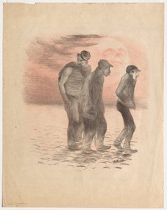 Paris Scener och Mördare (litografi tryckt i svart och rött) av Adolphe Leon Willette