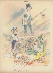The Modern Hydra (färg litho) av Adolphe Leon Willette