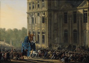 Transport av statyn av Henri IV (1553-1610) framför Louvrens Flora-paviljong, 1818