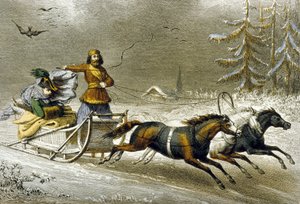 A Sled in the Snow, Ryssland (färggravyr) av Adolphe Rouargue