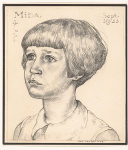 Fotoreproduktion av ett porträtt av Mida av Han van der Kop Mida sept 1933 (titel på objekt) av Adriaan Bijl (attributed to)