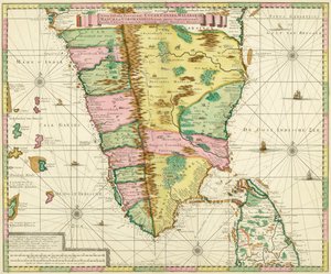Karta över södra Indien och Ceylon, efter ett verk som gjordes cirka 1720 av den holländska kartografen Adriaan Reland av Adriaan Reland