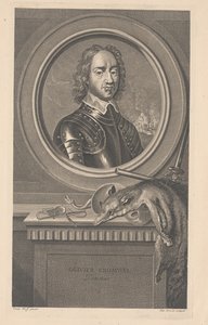 Oliver Cromwell, beskyddare, graverad av Pierre Drevet (1663-1738)