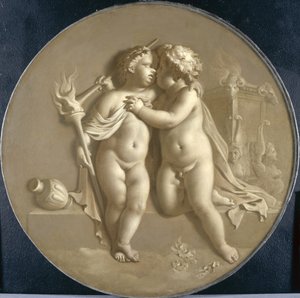 Two Putti with Flames of Love Allegory of Love, 1696  av Adriaan van der Werff