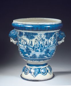 Stor Delfts blå och vit mytologisk trädgårdsurna i barockstil, ca 1700 (keramik) av Adriaen (fl.1868 d.1701) (attr.to) Kocks