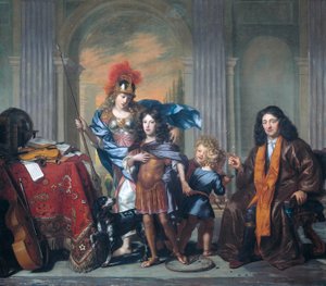 Nederländska: Allegorische portretgroep van de familie De Bordes met Minerva Alleroriskt grupporträtt, troligen föreställande Anthony de Bordes Sr. som lämnar sin son Anthony i Minervas vård