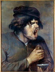 Den dåliga läkaren En man som klättrar medan han dricker en medicin. Målning av Adrian Brouwer (1605-1638) (ec.flam.) 1600-talets Dijon, Musee des Beaux Arts