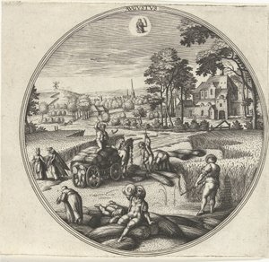 augusti Avgvstvs (titel på objekt) De tolv månaderna (serietitel) av Adriaen Collaert