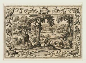 Vildsvinsjakt, från Landskap med scener ur Gamla och Nya testamentet och Jaktscener av Adriaen Collaert