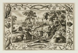 Hjortjakt, från Landskap med scener ur Gamla och Nya testamentet och Jaktscener av Adriaen Collaert