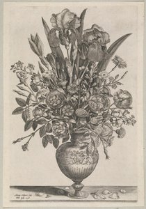 Blomstycke med iris av Adriaen Collaert