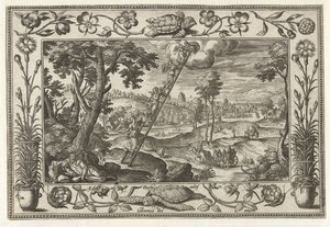 Jakobs stege Landskap med bibliska, mytologiska scener och jaktscener (serietitel) av Adriaen Collaert