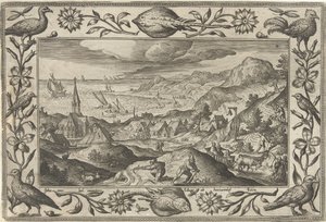 Kaninjakt Landskap med bibliska, mytologiska scener och jaktscener (serietitel) av Adriaen Collaert