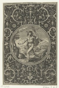 Medaljong där Merkurius med sin stav i handen Medaljonger med figurer från Judgment of Paris (serietitel) av Adriaen Collaert