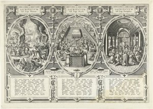 Erbjudanden under de våta av naturen, under de våta från Mozes och under de våta av het Evangelie Offer under naturens lag, offer under Moses lag, offer under evangeliets lag (titel på objektet) av Adriaen Collaert