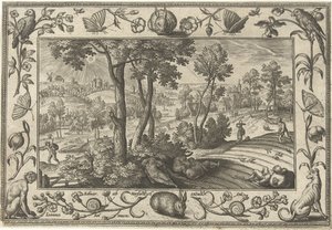 Ogräs bland vetet Landskap med bibliska, mytologiska scener och jaktscener (serietitel) av Adriaen Collaert