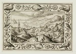 Rabbit Hunt, från Landscapes with Old and New Testament Scenes och Hunting Scenes av Adriaen Collaert