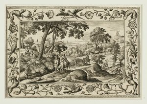Flykten till Egypten, ur Landskap med scener ur Gamla och Nya testamentet och jaktscener av Adriaen Collaert