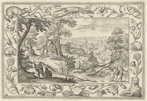 Utsändning av apostlarna Landskap med bibliska, mytologiska scener och jaktscener (serietitel) av Adriaen Collaert