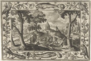 vargjakt Landskap med bibliska, mytologiska scener och jaktscener (serietitel)
