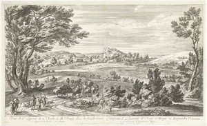 Utsikt över Saint Laurent de la Roche Utsikt över St. Laurent de la Roche och Bourg i Franche-Comté (titel på objekt) av Adriaen Frans Boudewyns
