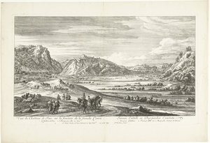 Utsikt över slottet Joux Veuë du Chasteau de Joux sur la frontiere de la franche Comté (titel på objektet) av Adriaen Frans Boudewyns