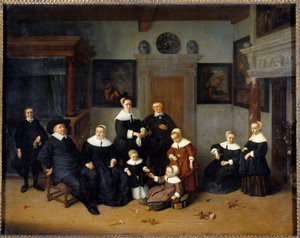 Familjeporträttmålning av Adrien Van Ostade (1610-1685) (ec.holl.) 1654 Sön. 0,7x0,88 m - Familjeporträtt. Målning av Adrien Van Ostade (1610-1685) (Holländsk skola) 1654. 0,7 x 0, 88 m. Louvren, Paris