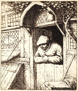 Man lutad på sin dörr, ca 1672 (etsning) av Adriaen Jansz. van Ostade