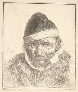 Gammal man med vit krage och spetsig hatt, 1610-85. av Adriaen Jansz. van Ostade