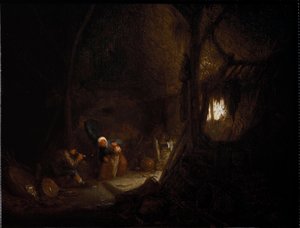Bondfamilj i en lada (olja på duk av Adriaen Jansz. van Ostade