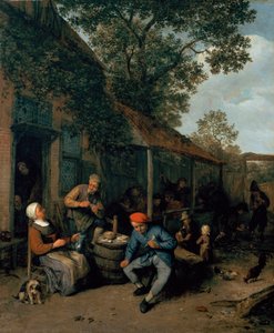 Bönder som röker och festar utanför en krog, 1676 av Adriaen Jansz. van Ostade