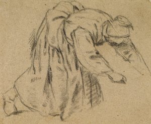 Kvinna som böjer sig ner, 1656 (krita på papper) av Adriaen Jansz. van Ostade