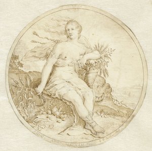 Ceres sitter med ett ymnighetshorn och en skära av Adriaen Matham