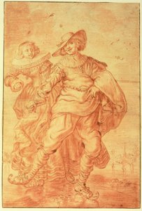A Lady and Gentleman Skating on Ice, c.1625 (röd krita på papper) av Adriaen Pietersz van de Venne