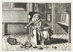 Baby gråter efter sina leksaker, illustration från 
