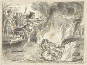 Kremering som praktiseras av människor i ett fjärran land av Adriaen Pietersz van de Venne