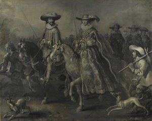 Friedrich V (1596-1632), kurfurst av Pfalz, kung av Böhmen, och hans hustru Elizabeth Stuart (1596-1662) till häst