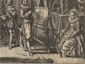Målare och kvinnlig modell i studio Houwelyck (serietitel) av Adriaen Pietersz van de Venne