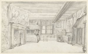 Utsikt över en rikt utsedd kammare med en himmelssäng av Adriaen Pietersz van de Venne