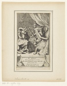 Allegorisk representation med Fader Tid, Merkurius och Visdom The Great Historical Room of Curiosity, tredje och sista volymen (titel på objekt) Titelsida för: Simon de Vries, De kunniga sinnens ädlaste tidsrabatt, eller Den stora historiska raren av Adriaen Schoonebeek