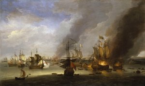 Förstörelsen av "Soleil Royal" i slaget vid La Hogue, 23 maj 1692, ca 1700 (oljemålning)